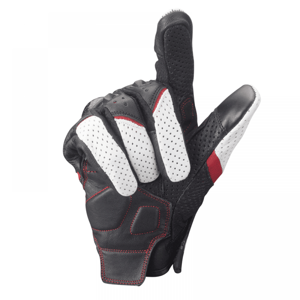 PES Perforated Leather Motorcycle Gloves – Carbon Protection, Touchscreen, Ventilated, White