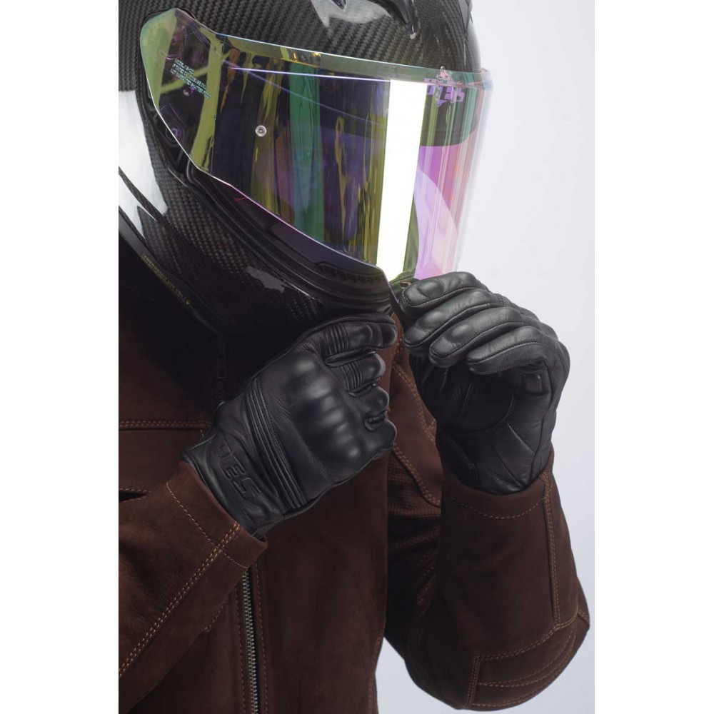 TOUAE PES Men's Leather Motorcycle Gloves – Comfort, Protection and Versatility, Black