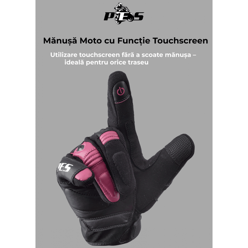 PES Women's Motorcycle Gloves - Premium Leather, Carbon Protection, Touchscreen Functionality