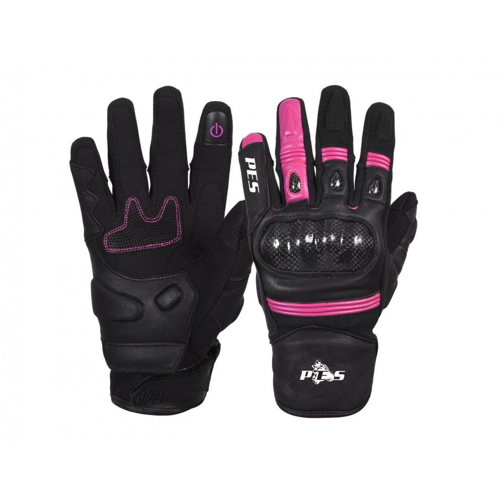 PES Women's Motorcycle Gloves - Premium Leather, Carbon Protection, Touchscreen Functionality