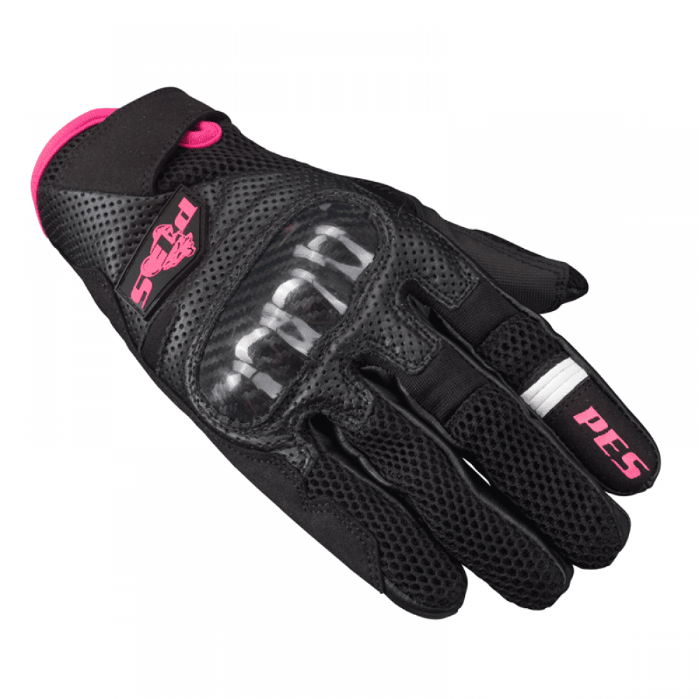 PES Women's Motorcycle Gloves Leather & Textile – Protection and Comfort for Warm Season, Pink/Black