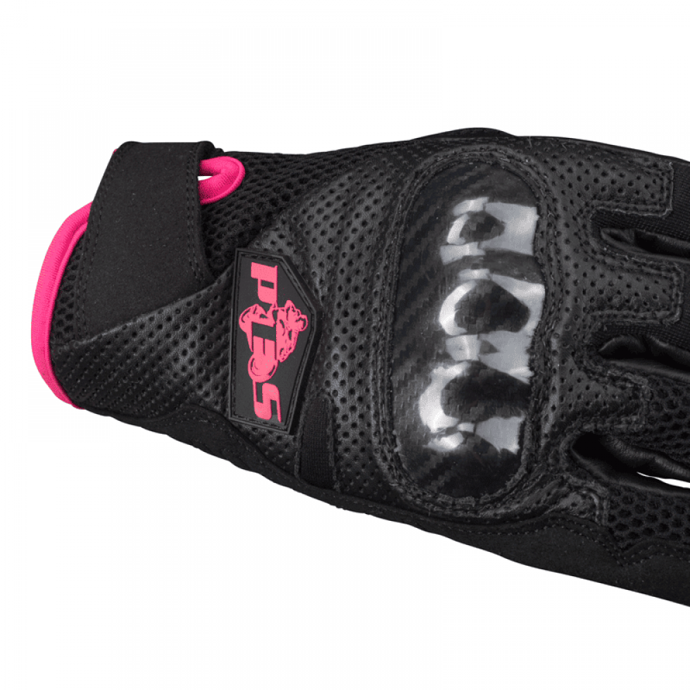 PES Women's Motorcycle Gloves Leather & Textile – Protection and Comfort for Warm Season, Pink/Black