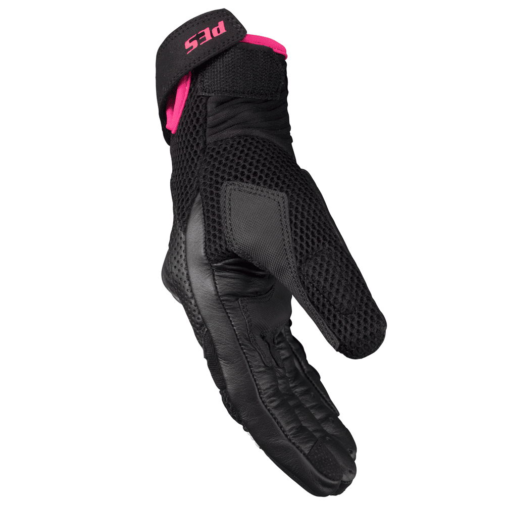 PES Women's Motorcycle Gloves Leather & Textile – Protection and Comfort for Warm Season, Pink/Black