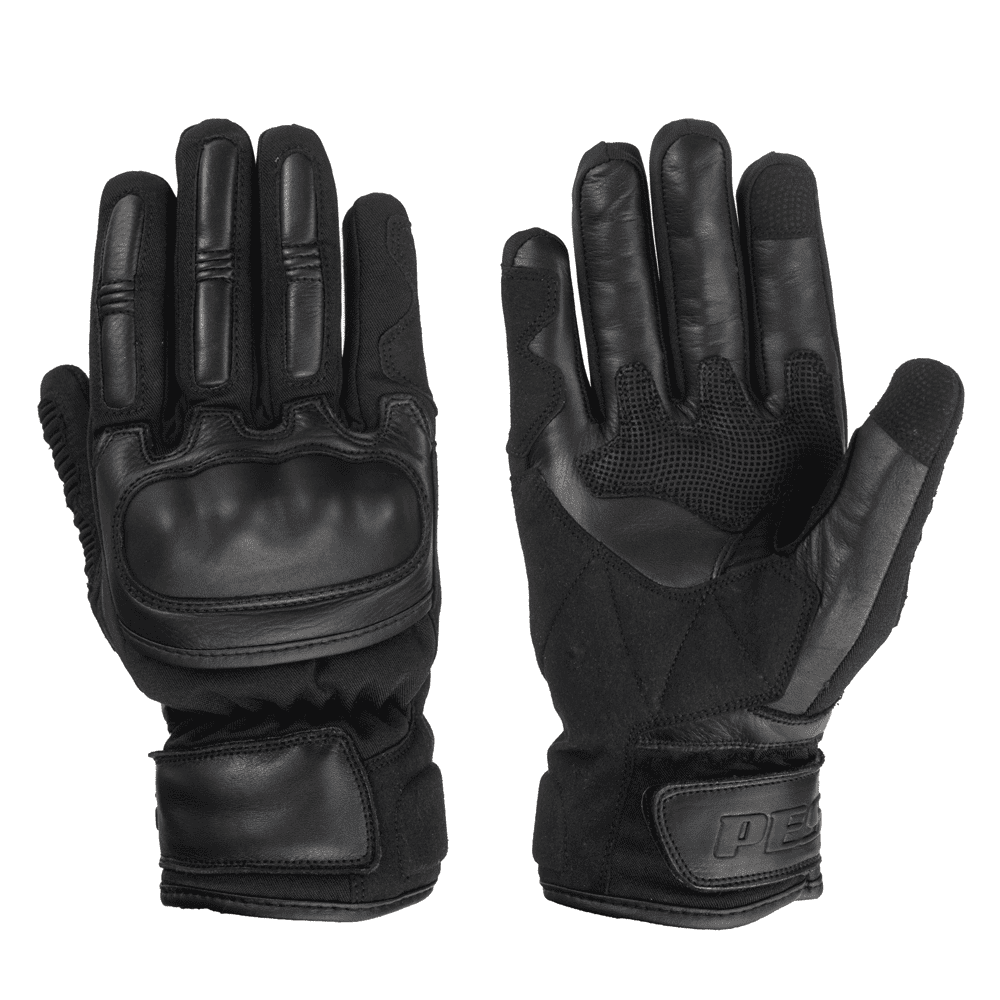 PES TETRA Leather & Textile Winter Motorcycle Gloves - Waterproof FAN-TEX, Carbon Protectors, Touchscreen, 1KP Certification