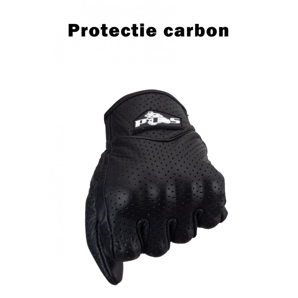 PES Perforated Leather Motorcycle Gloves with Carbon Protection – Functional and Durable, Black