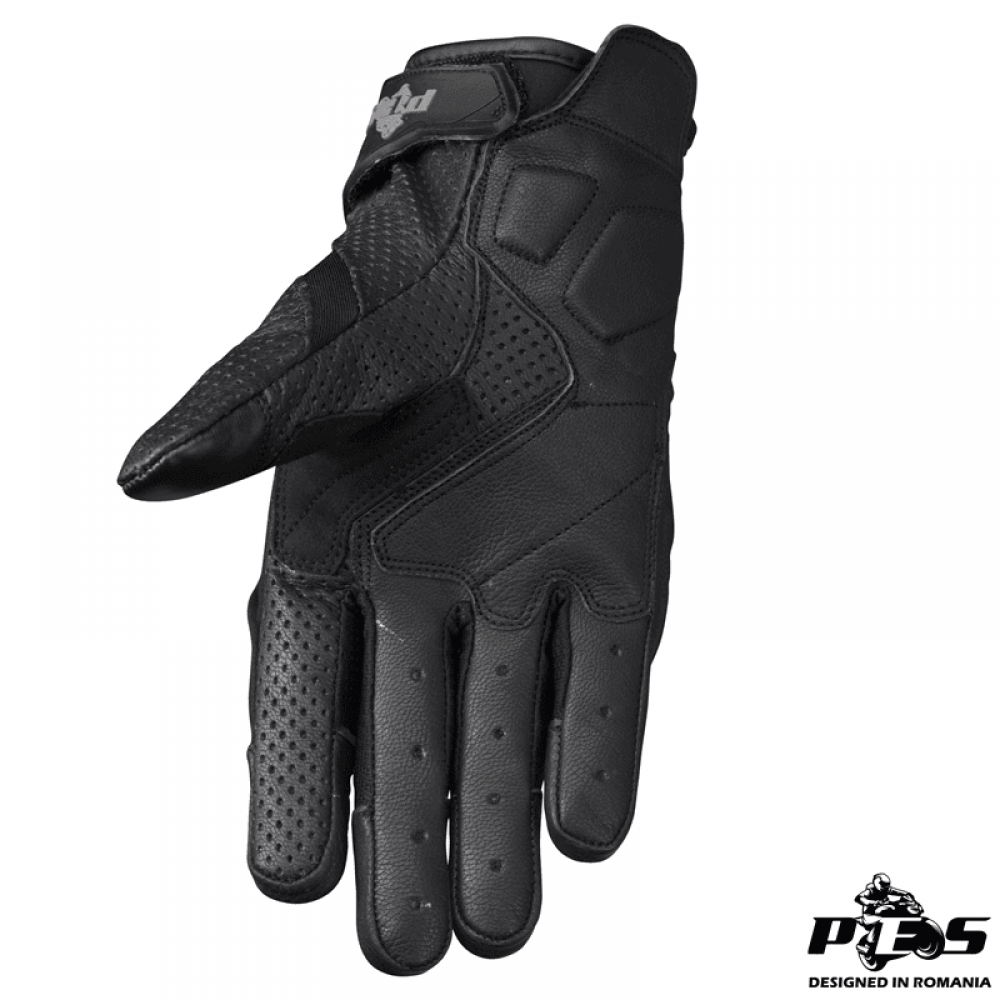 PES Perforated Leather Motorcycle Gloves – Carbon Protection, Touchscreen, Ventilated, Black
