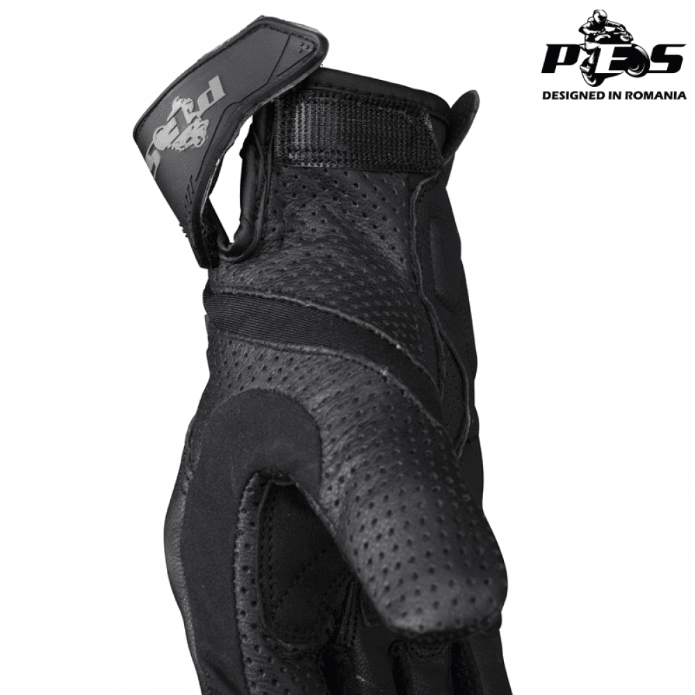 PES Perforated Leather Motorcycle Gloves – Carbon Protection, Touchscreen, Ventilated, Black