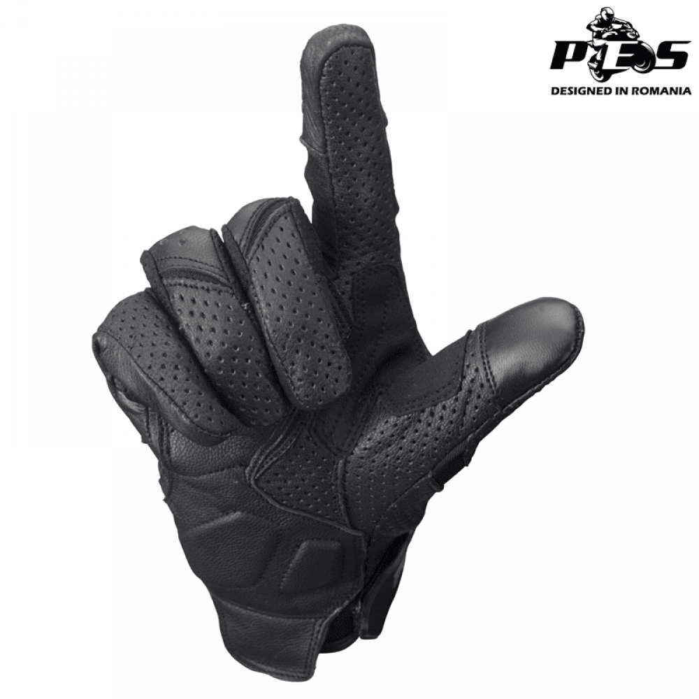 PES Perforated Leather Motorcycle Gloves – Carbon Protection, Touchscreen, Ventilated, Black