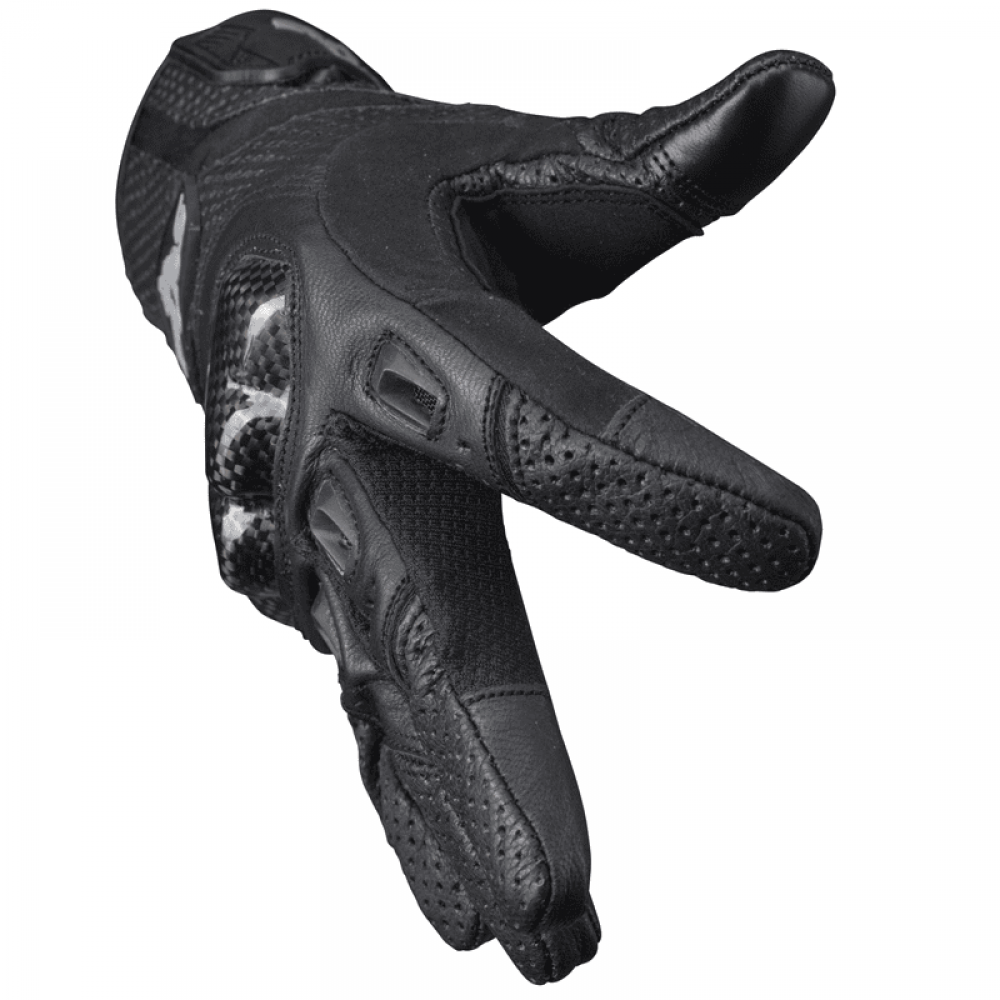 PES Perforated Leather Motorcycle Gloves – Carbon Protection, Touchscreen, Ventilated, Black