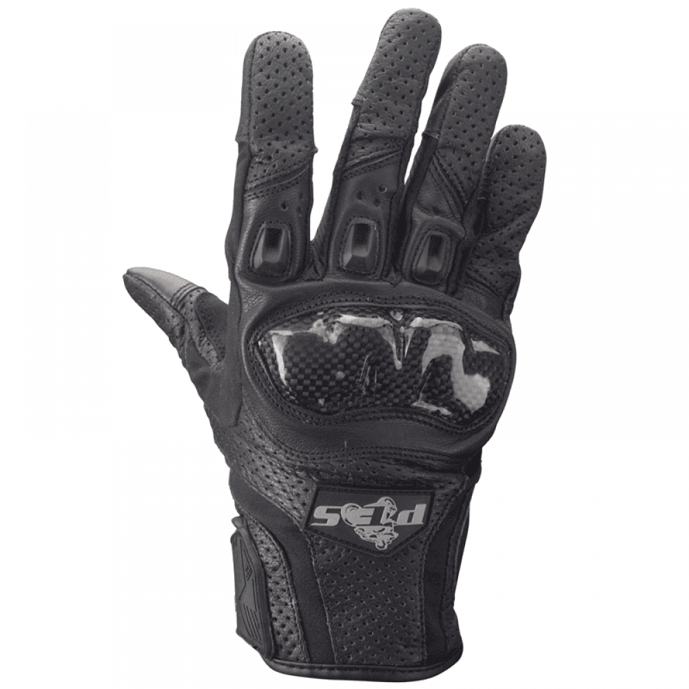 PES Perforated Leather Motorcycle Gloves – Carbon Protection, Touchscreen, Ventilated, Black