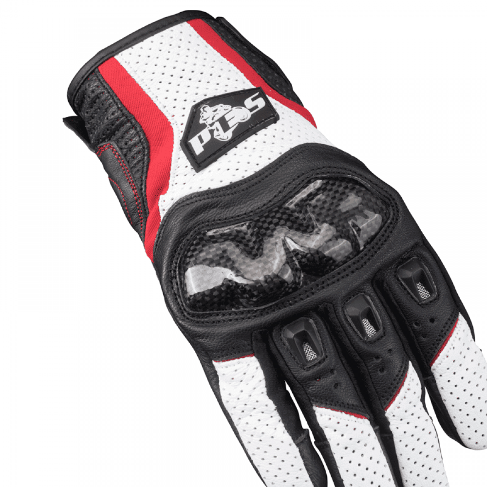 PES Perforated Leather Motorcycle Gloves – Carbon Protection, Touchscreen, Ventilated, White