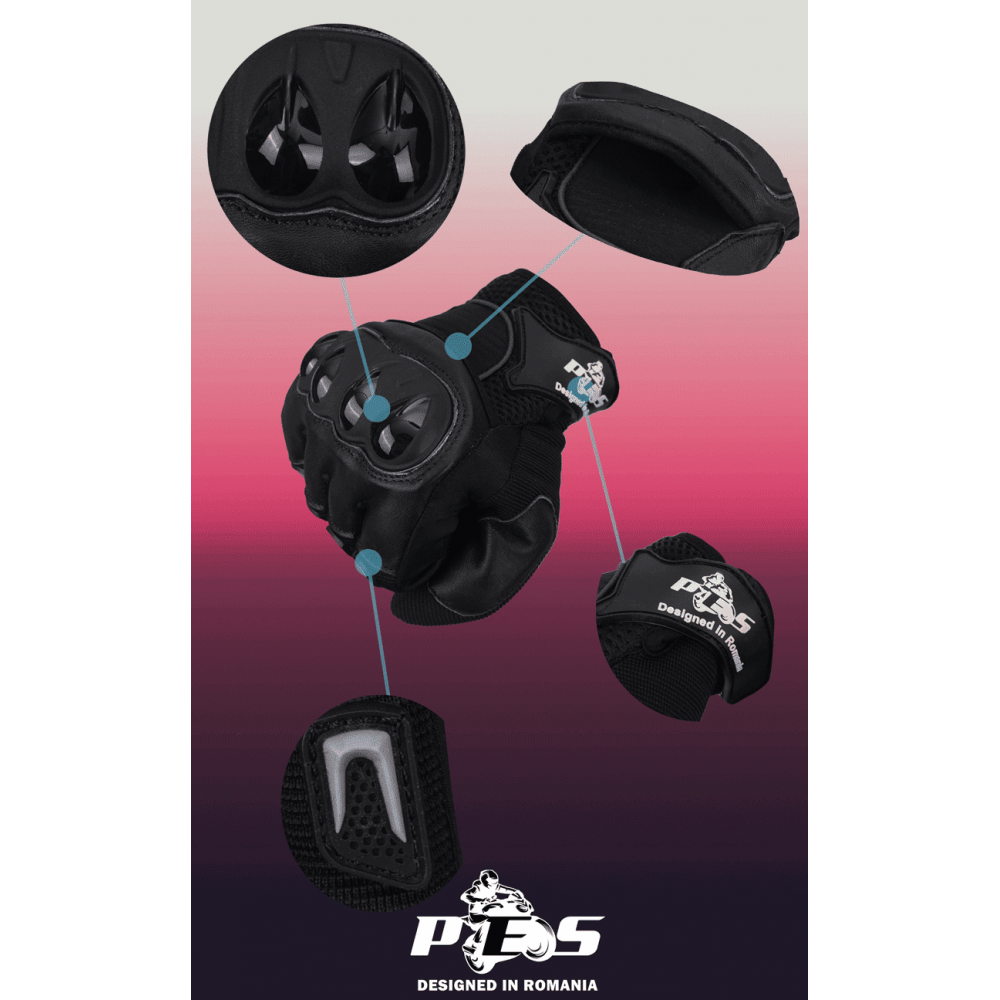 PES Motorcycle Gloves – Perfect Textile & Leather Blend with Advanced Technology, Carbon, Black