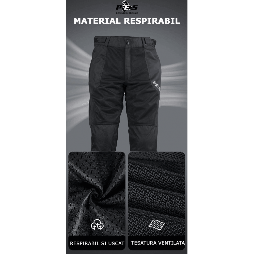 PES Summer Motorcycle Pants with Level 2 Knee and Hip Protectors, AA Rated, Black
